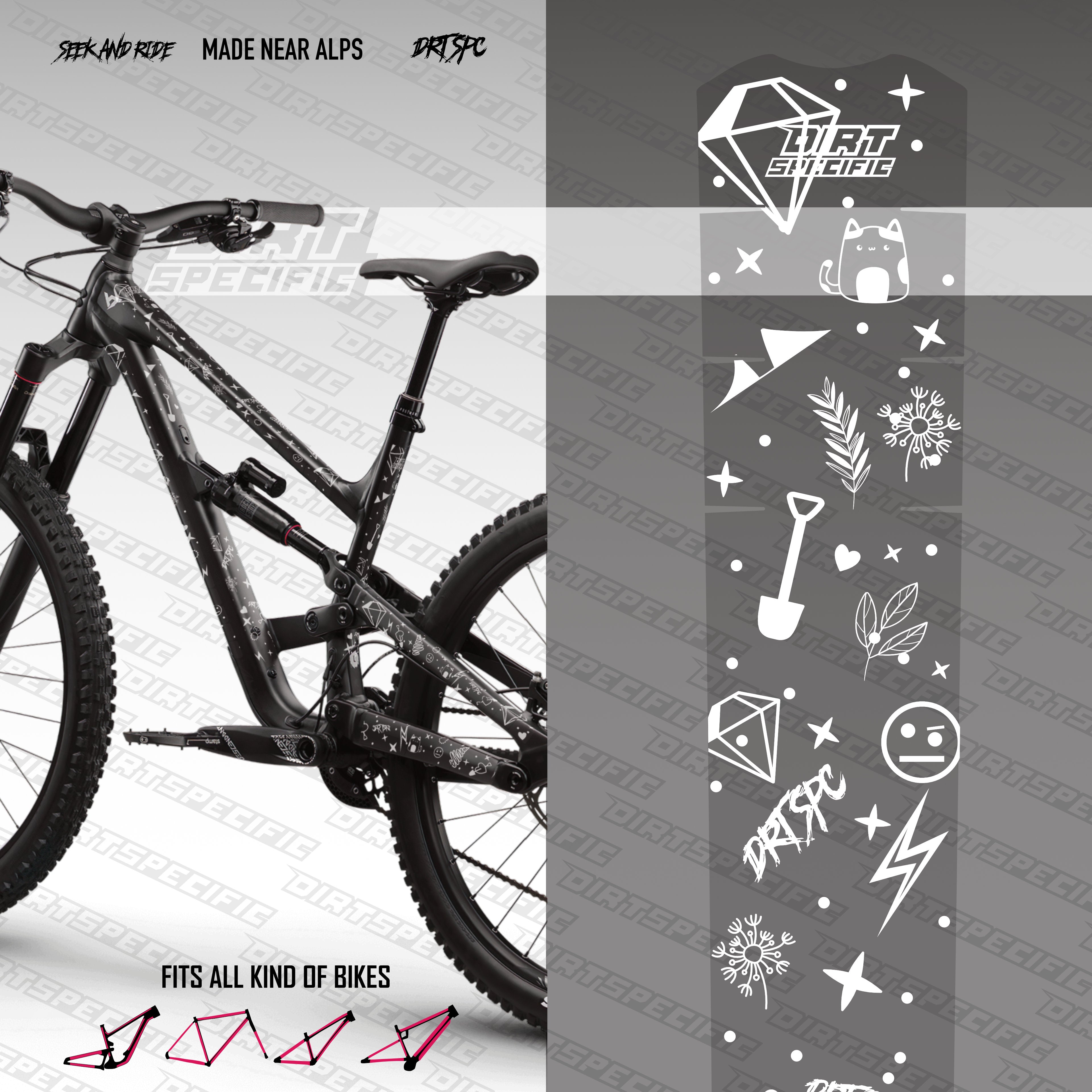 Spacey white Bike Frame wrap MK2 DIRTSPECIFIC Bike frame protection